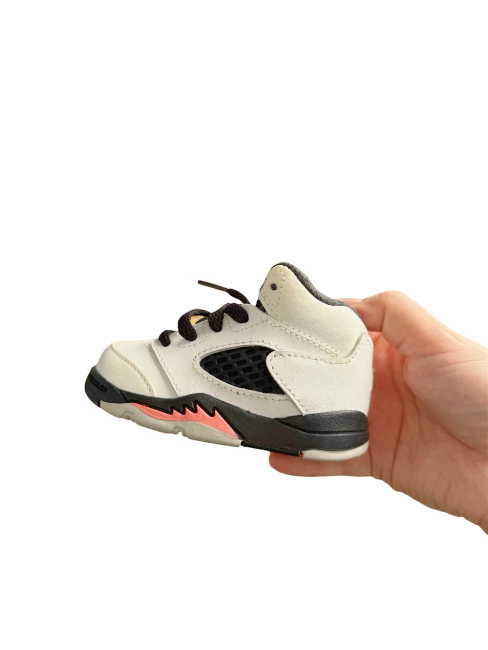 Jordan Kids White and Black Sneakers with Coral Accent